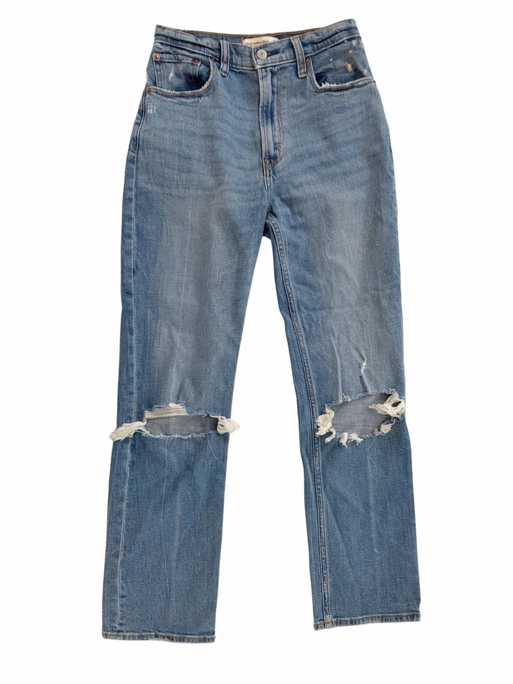 Abercrombie & Fitch Ultra High Rise Ankle Straight Jeans medium ripped Sz 26